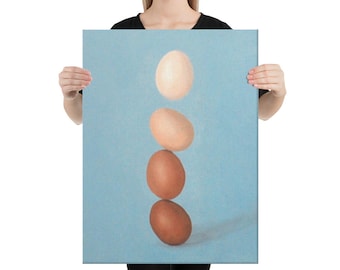 Still Life Canvas Print - Stacking Eggs Kitchen Art Surreal Quirky Artwork Botanical Wall Art