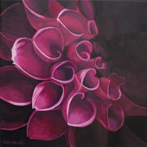 Pintura floral de dalia rosa Pintura decorativa floral, Arte mural del dormitorio, Regalo de bienvenida, Regalo de anfitriona, Arte de pared rosa, Pintura de cerca