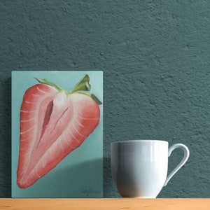 Strawberry Original Still Life Small Kitchen Painting Gift for Food Lover