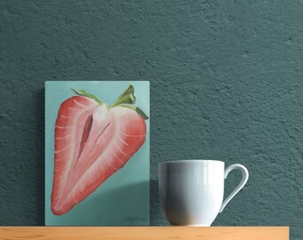 Strawberry Original Still Life Kitchen Painting - Great Gift!