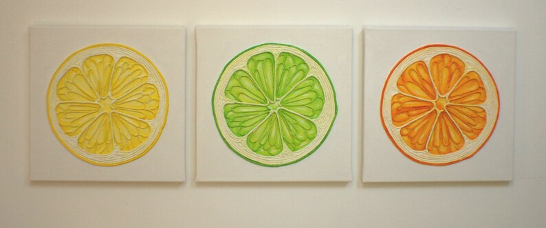 Orange Lime & Lemon Paintings Gallery Wall 3 Panel Wall ...