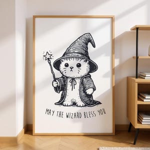 Enchanting Kitten Wizard Poster - May the Wizard Bless You - Framed Art Gift