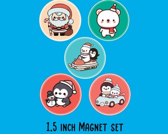 MAGNETS 1.5 inch Holiday Characters Santa Polar Bear Snowman Penguin (set of 5) gift present birthday Christmas (Brandon Whitten Fun)