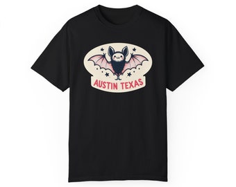 Austin Texas Bat Unisex Garment-Dyed T-shirt Black