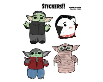 Brandon Whitten Fun - Halloween stickers!! Sheet of 4 premium vinyl stickers (Gary, Vincent, Tony) weatherproof, dish-washer safe