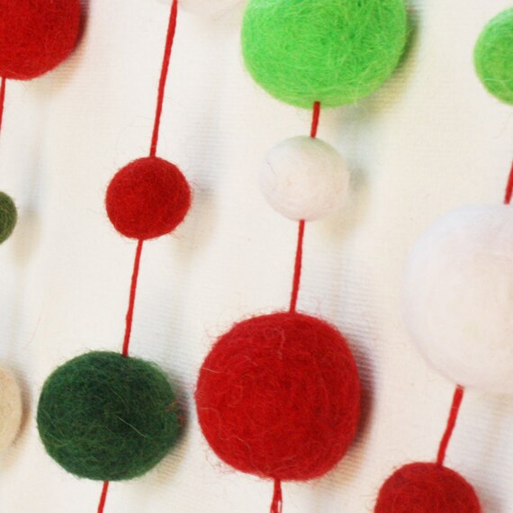 Items similar to Holiday Wool Felt Ball Garland 4 yards 60 balls