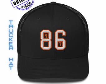 8647 Trucker Hat - Varsity Style “86 47” Statement Cap for Progressives | Anti-fascist Anti-Trump Political Hat for blue voters