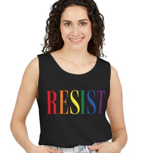 RESIST Comfort Colors Tank Top Pride Shirt Rainbow Feminist Summer Tee Political Protest Muscle Tank Activist LGBTQ Top