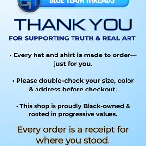 Może przedstawiać: Jasnoniebieska grafika z tekstem "BLUE TEAM THREADS" i "THANK YOU". Grafika zawiera r&oacute;wnież tekst "FOR SUPPORTING TRUTH & REAL ART" oraz inne informacje o wartościach sklepu. Na dole grafiki znajduje się seria pięści w r&oacute;żnych odcieniach sk&oacute;ry.