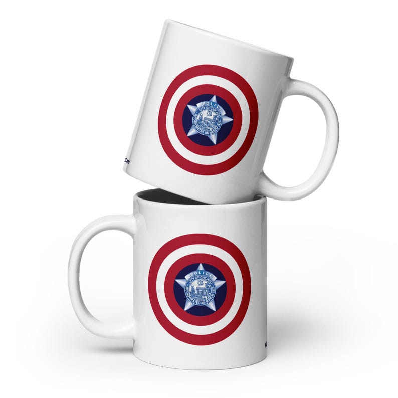 Chicago Police Captain America Coffee Mug | CPD Hero Gift | Marvel Superhero Police Pride Cup | Chicago PD Coffee Cup for Men & Women