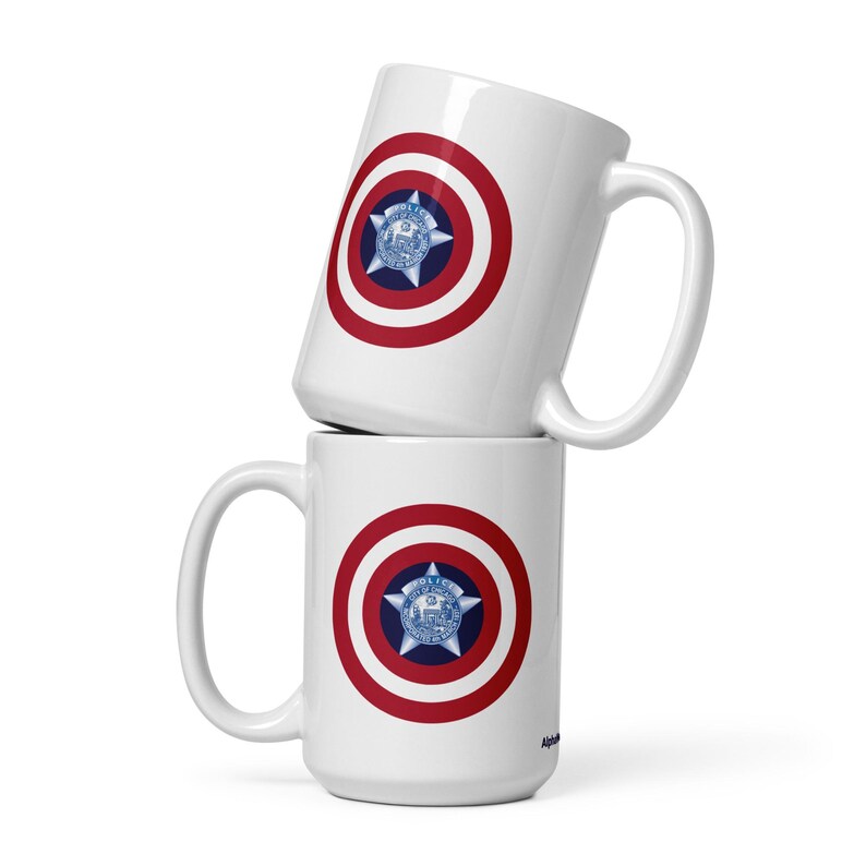 Chicago Police Captain America Coffee Mug | CPD Hero Gift | Marvel Superhero Police Pride Cup | Chicago PD Coffee Cup for Men & Women