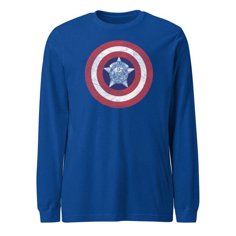 Chicago Police Captain America Long Sleeve Shirt CPD Hero Tee Marvel Superhero Police Pride Chicago PD Gift for Men & Women