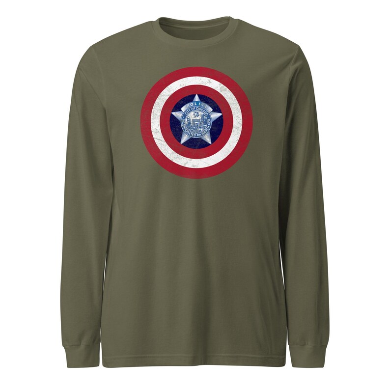 Chicago Police Captain America Long Sleeve Shirt CPD Hero Tee Marvel Superhero Police Pride Chicago PD Gift for Men & Women