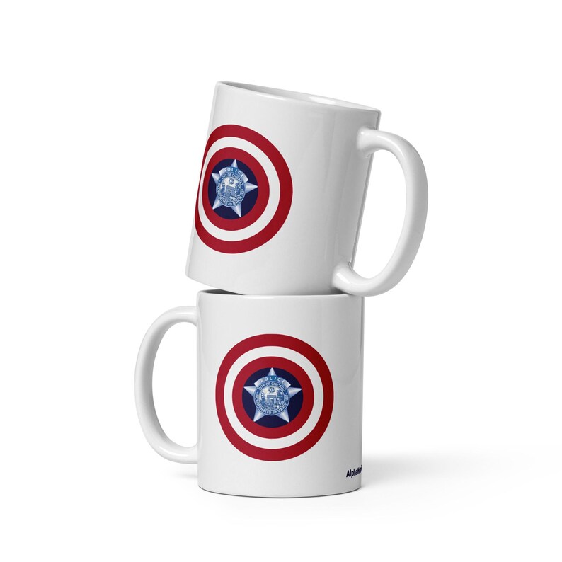 Chicago Police Captain America Coffee Mug | CPD Hero Gift | Marvel Superhero Police Pride Cup | Chicago PD Coffee Cup for Men & Women