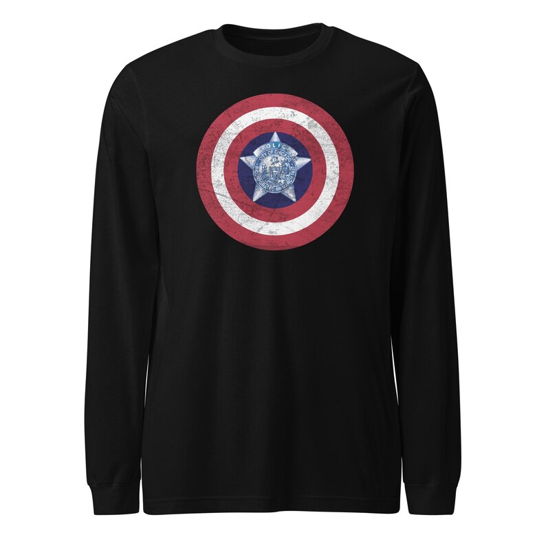 Chicago Police Captain America Long Sleeve Shirt CPD Hero Tee Marvel Superhero Police Pride Chicago PD Gift for Men & Women