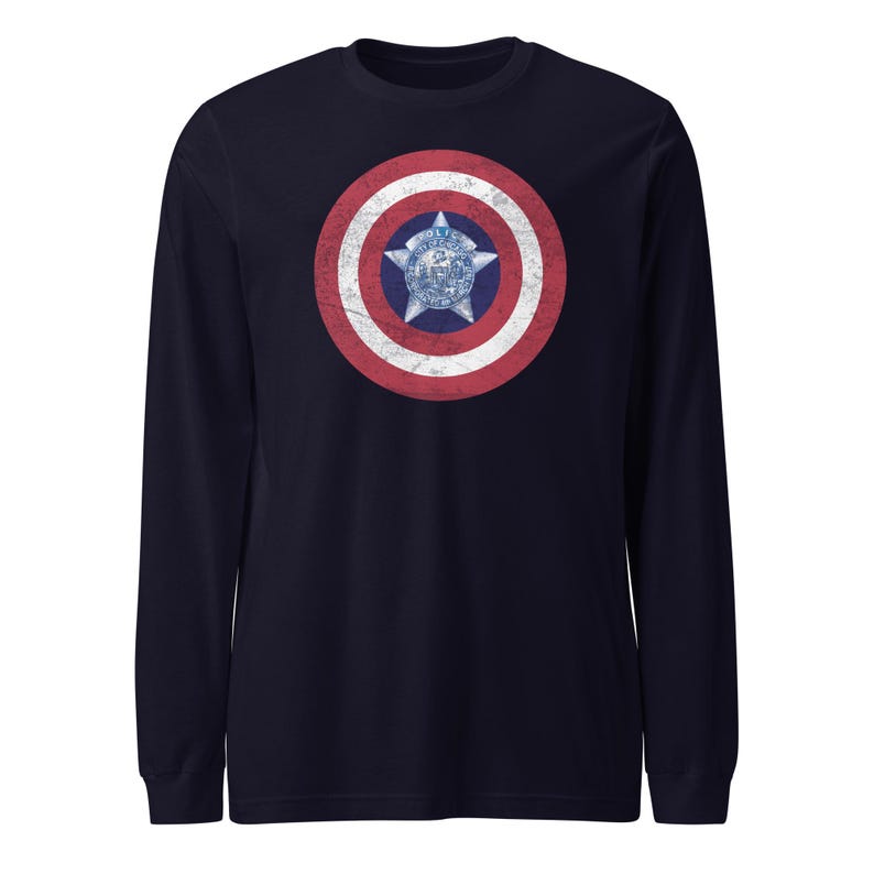 Chicago Police Captain America Long Sleeve Shirt CPD Hero Tee Marvel Superhero Police Pride Chicago PD Gift for Men & Women