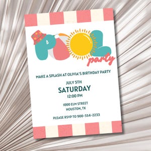 Editable Pool Party Birthday Invitation for Girls | Beach Ball Party Invitation | Summer Party Canva Template | Printable Swim Party Invite