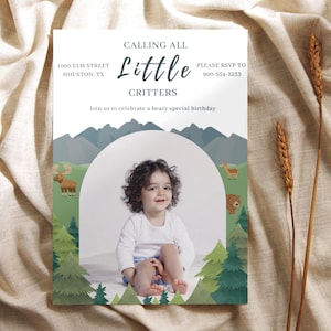 Woodland Forest Birthday Party Invitation, Mountain Adventure Editable Evite, Outdoors Camping Printable Invite, Nature Forest Birthday