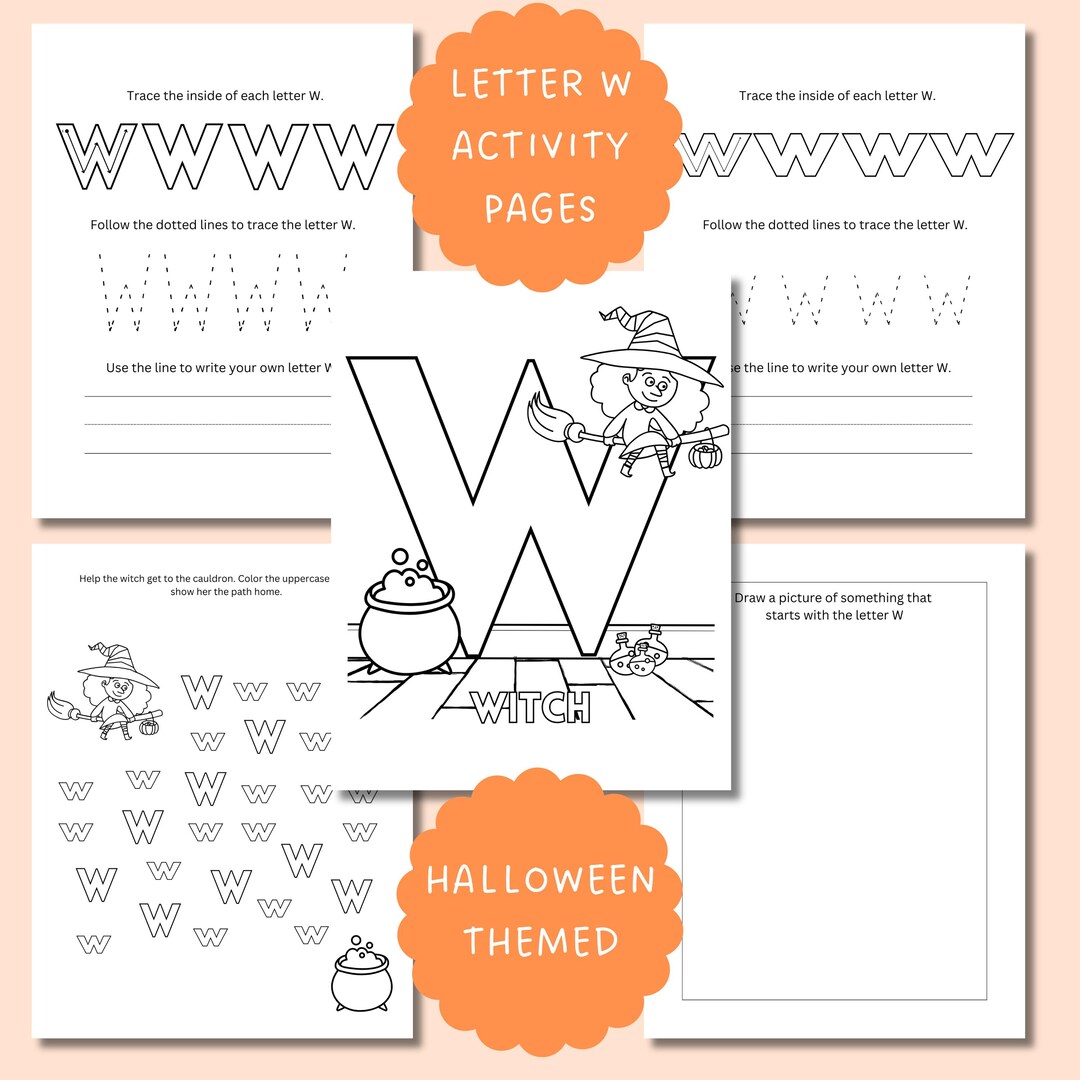 Halloween Letter W Coloring Page for Kids, Preschool Homeschool ABC ...
