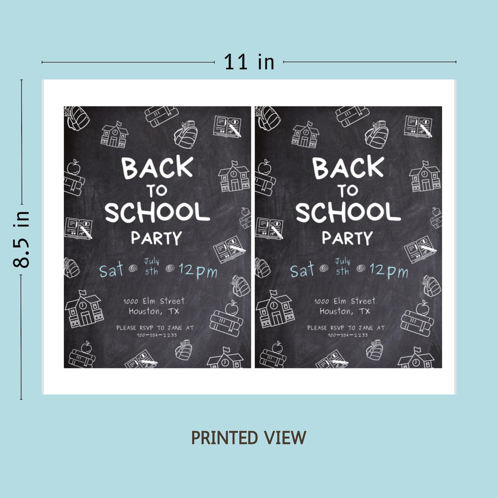 Chalkboard Back to School Party Invitation Template, Doodle Editable ...