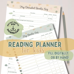 Kids Printable Reading Planner. Books Log for Kids. Reading Tracker for Children. Digital PDF download Reading Planner set. Reading lists.