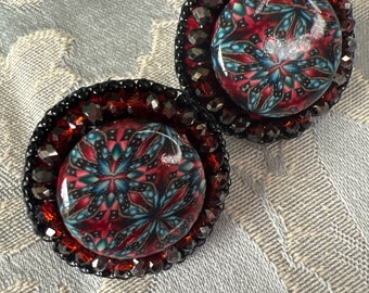 Garnet Denim Stud Earrings