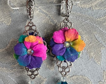 Rainbow Flower Filagree Drop Earrings