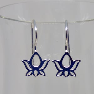 Lotus Flower Sterling Silver Earrings, Large Abstract Floral Dangles, Unique Statement Botanical Drops, Yoga Jewelry or Gift for Yogi image 2