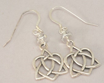 Silver Celtic Heart Trinity Knot Earrings, Irish Earrings, Irish Jewelry, Geometric Dangles, St. Patrick's Day,  Ireland Gift