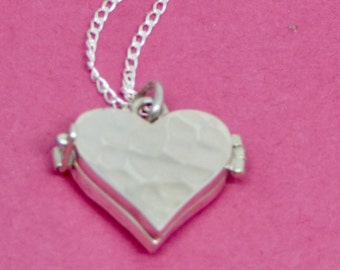 Sterling Silver Heart Shaped Locket with Hammer Finish. Mothers day gift, Perfect as is or for small picture  or message. Heart Jewelry