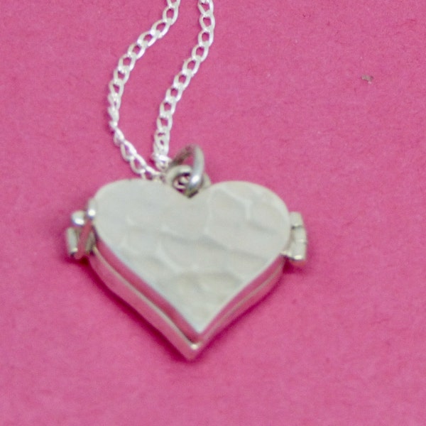 Sterling Silver Heart Shaped Locket with Hammer Finish. Mothers day gift, Perfect as is or for small picture  or message. Heart Jewelry