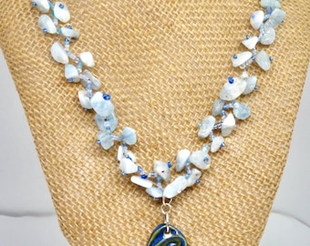 Blue and silver starfish necklace, nautical ceramic