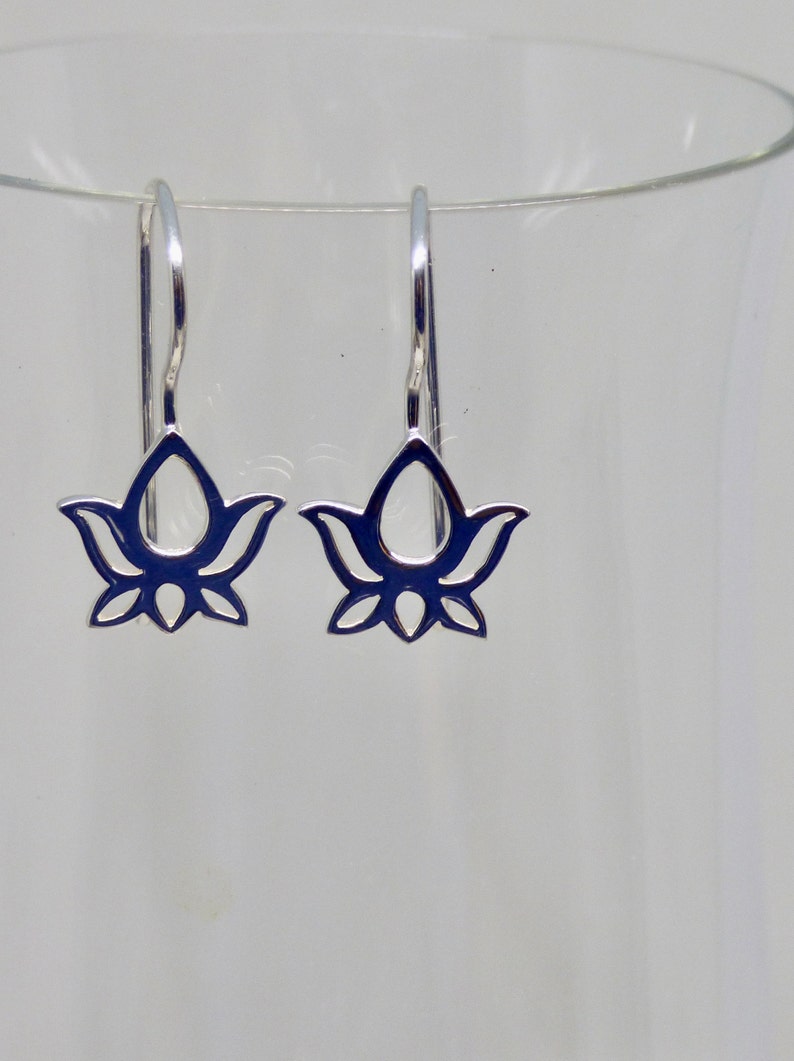 Lotus Flower Sterling Silver Earrings, Large Abstract Floral Dangles, Unique Statement Botanical Drops, Yoga Jewelry or Gift for Yogi image 3