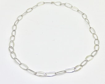 Solid sterling silver paperclip chain necklace 18 Inch, hand forged links, perfect for layering, keepsake gift for her