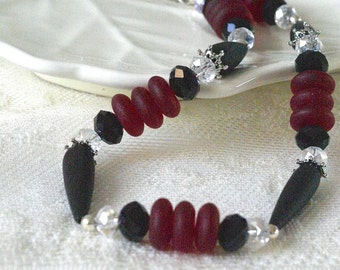 Red and Black Choker: Sterling Silver, Crystal Recycled Glass Necklace