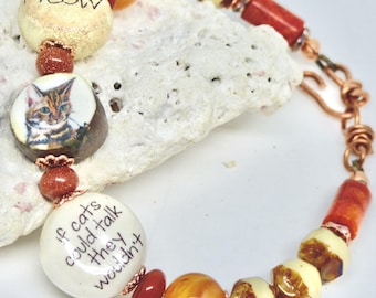 Tiger Striped Cat Bracelet: Whimsical Beaded Pet Jewelry