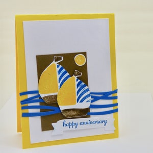 Handmade Anniversary Card for Sailor, Nautical Card, Boating Card, Sailing the Seas Greeting for Him, Man, Husband, Navy, Adventurer, Beach image 1