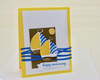 Handmade Nautical Anniversary Card, Sailboat Greeting Card