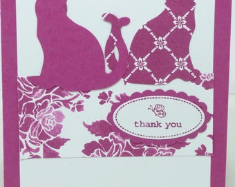 Thank You Card, Feline Thanks Greeting Card, Feminine Floral, Spring Blank Thank You Cat Lover, Flowers and cats,