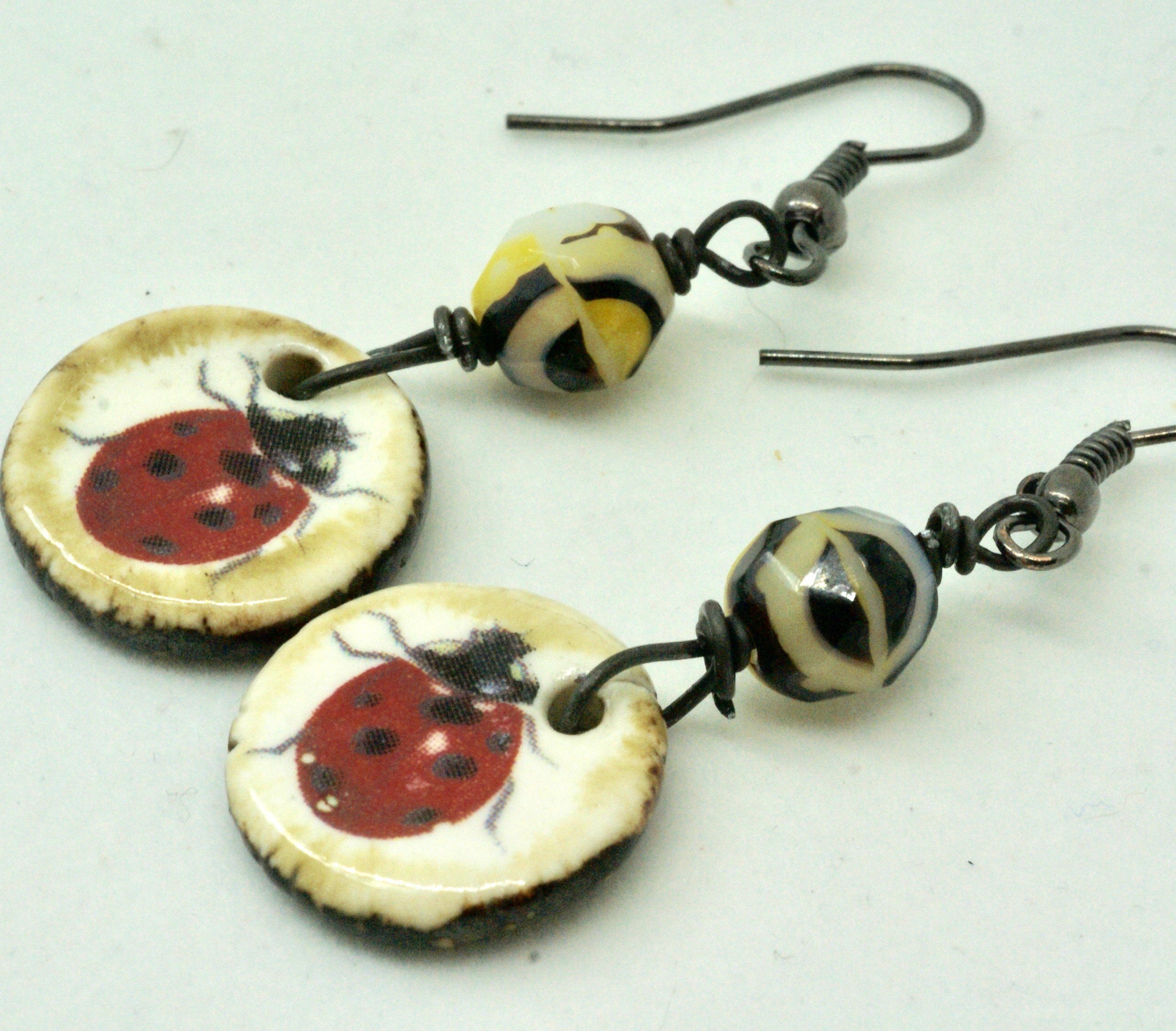Lady bug earrings Artisan Lady Bug Jewelry Bug Earrings Red Etsy