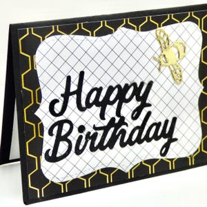 Handmade birthday card, happy bee Bday Card, honey bees, honeycomb, greeting cards, birthday, bubble bees, unisex card