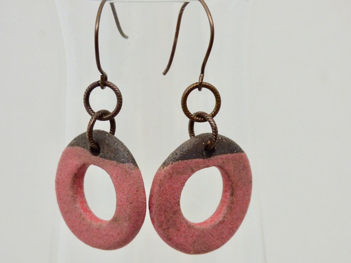 Modern Red Hoop Earrings, Red Ceramic Earrings, Large Geometric Hoop