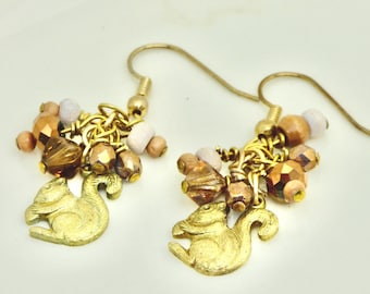 Boho Squirrel Dangle Earrings: Handmade Beaded Wildlife Jewelry