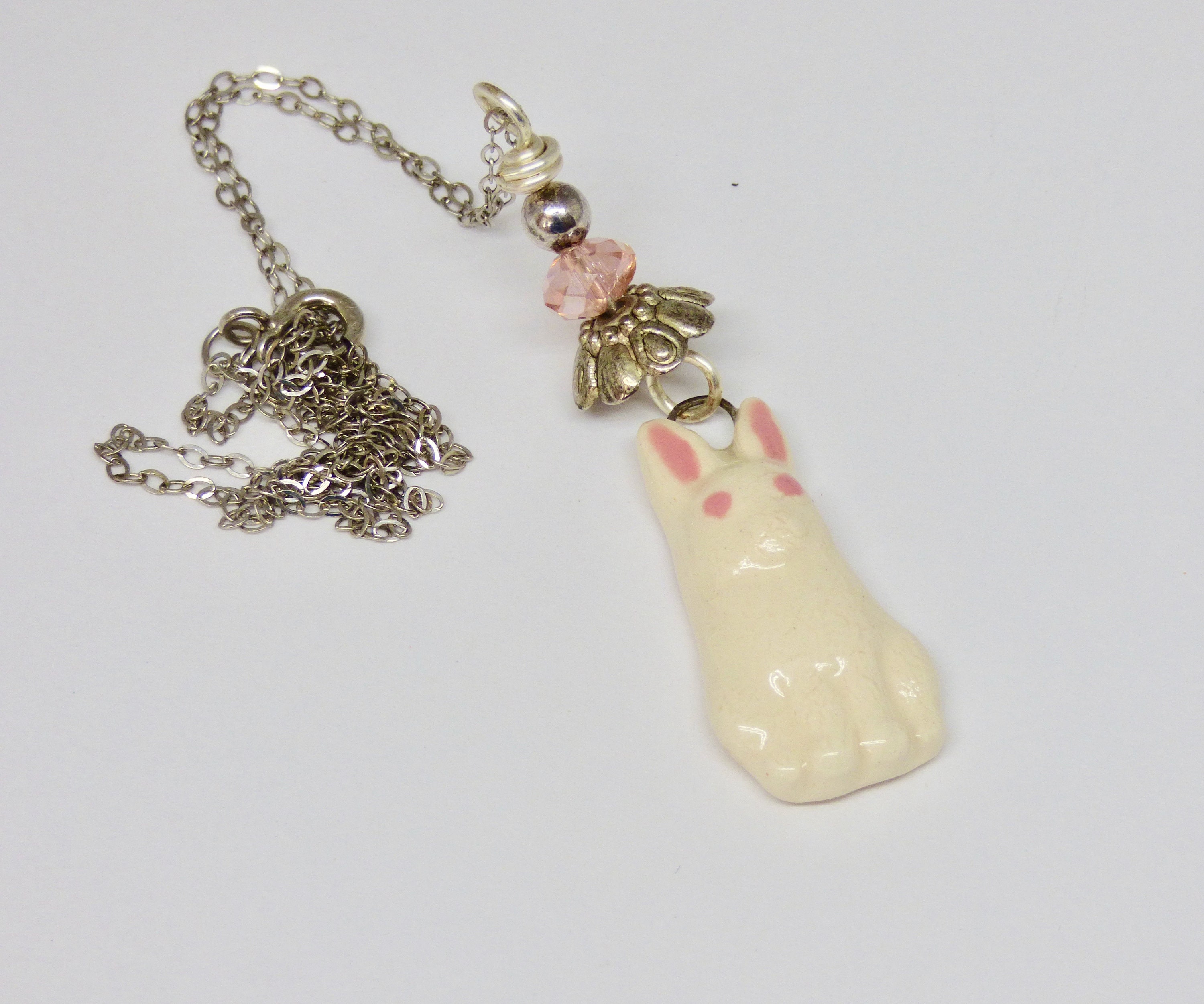 Rabbit Necklace, Bunnies, White Pet Rabbit, Art Hare Jewelry