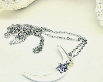 Sterling Silver Moon and Star Necklace: Celestial Jewelry Gift