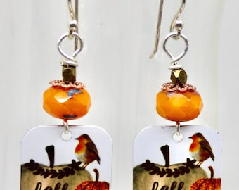 autumn harvest dangles, pumpkin gourd drops, Light weight fall earrings