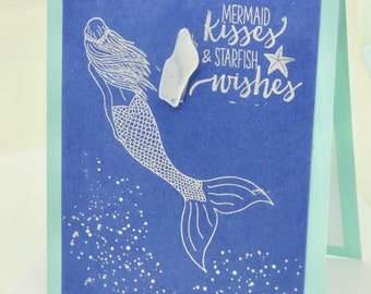 Mermaid Birthday Day Card, Handmade Nautical Greeting Card, Birthday Card for Beach Lover, Mythical Creatures Birthday Card, Beach Card