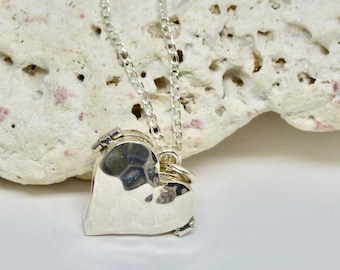 Hammered Sterling Silver Heart Locket Necklace - Keepsake Jewelry