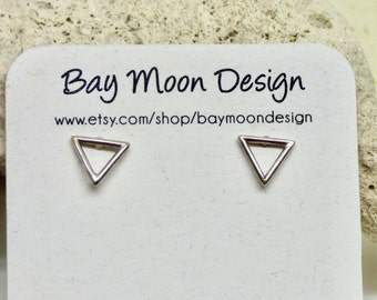 Modern triangle earrings, Quality Geometric Sterling Silver Studs, Small Dainty Post Earring, Tiny Minimalist Studs,  Gift