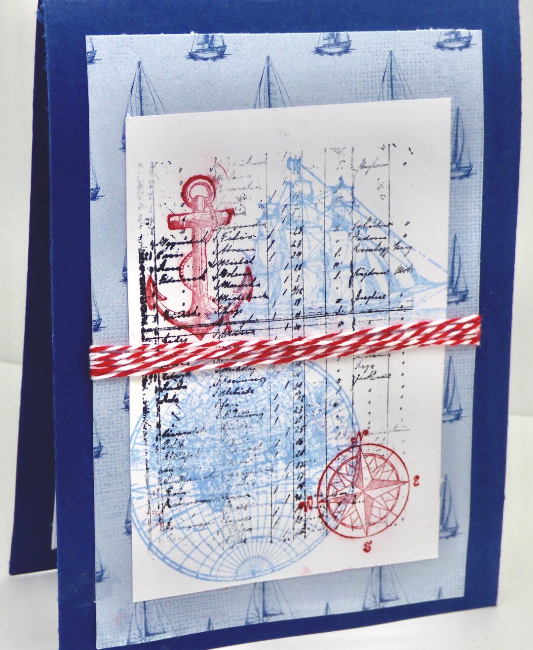 Handmade Nautical Anniversary Card: Anchor, Compass, Sailboat - Etsy